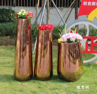 室内镜面玫瑰金不锈钢花盆组合
